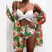Women's sexy gathered mesh three-piece print split swimsuit for women_ecoleips.com