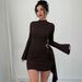 Elegant Fashion Solid Color Slimming Waist Fitted Long Sleeve Dress With Metal Buckle For Women Casual Daily Formal Occasion Wear_ecoleips.com