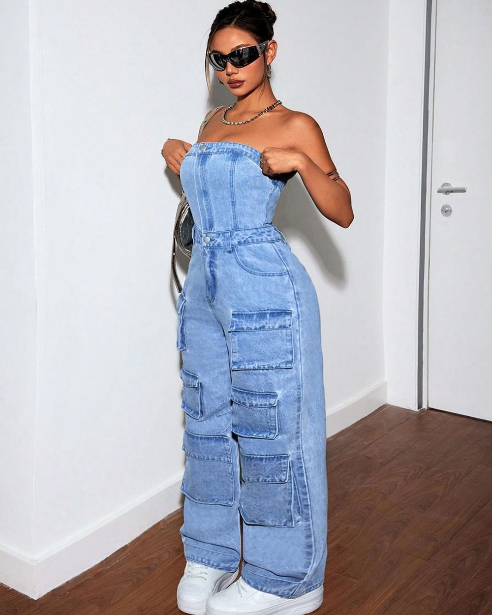 Women's Clothing Fashion Hot Girl Tube Top Multi Pocket Overalls_ecoleips.com