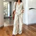 European And American Style Women's V Neck Top And Wide Leg Pants Set Casual Loose Two-Piece Spring Autumn Trendy Cross-Border Style_ecoleips.com