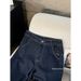 Women's High-Waisted Wide-Leg Jeans – Contrast Cuff & Letter Embroidery, Relaxed Fit Dark Blue Denim Pants (XS-3XL)_ecoleips.com