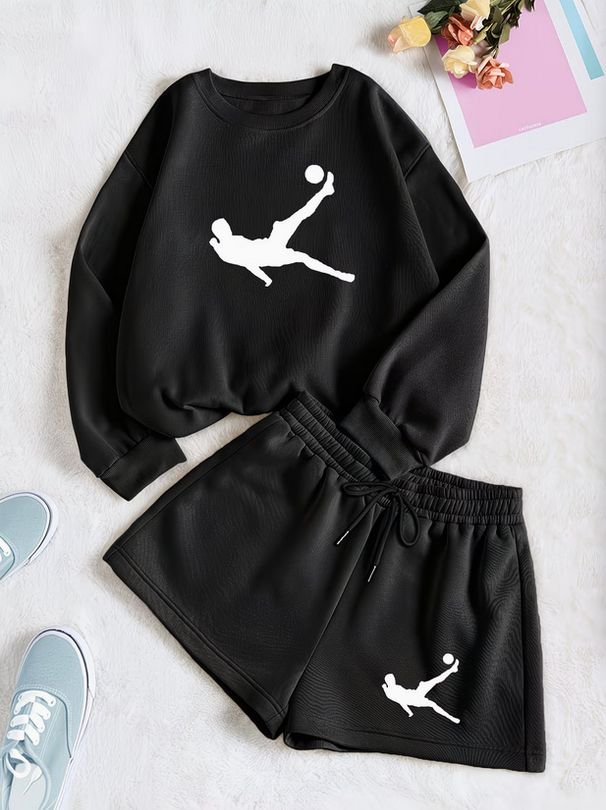 Women's Printed Sweatshirt Set Long Sleeved And Shorts Autumn Winter New Clothing A16 Print_ecoleips.com