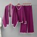 Women's European American Style Knitted Fashion Set with Jacquard Shawl V Neck Sweater And Casual Wide Leg Pants Three Piece Casual Wear_ecoleips.com
