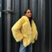 Women's Faux Fox Fur Jacket - Winter Warm Short Coat With Big Lapel Collar, Elegant Streetwear Fashion (Yellow)_ecoleips.com