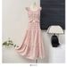 Women's Spring Vacation Outfit Set Gentle Feminine Style Short Flutter Sleeve Camisole Top High Waisted Pleated Skirt_ecoleips.com