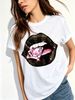 Women Y2K Hip Hop Black Lips Pink Diamond Dollar Sign Graphic T Shirt Round Neck Short Sleeve Loose Streetwear Summer Tops_ecoleips.com