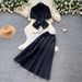 Women's Wine Red Bubble Sleeve Blouse And High-Waist Skirt Set - Elegant Office Wear Two Piece Outfit For Summer_ecoleips.com