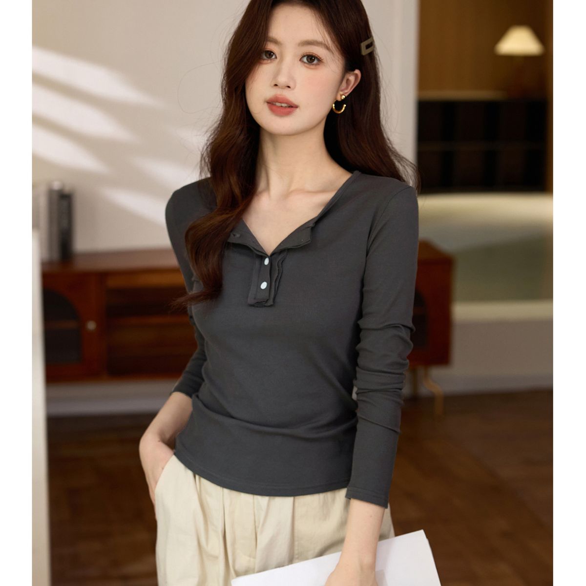 2025 #Select High-Quality Products # Unique Design Button Long Sleeved T-Shirt For Women In Autumn And Winter 2025, New Semi_ecoleips.com