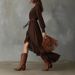 2026 Spring European American Cross-Border Bohemian Style Irregular Dress With Long Sleeves, V-Neck, And Lace Trim_ecoleips.com