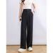 Suitable For All Seasons White Tencel Linen Narrow Wide-Leg For Women, Summer Thin Style With Elastic Waist, Lyocell Straight-Leg Casual Long_ecoleips.com