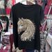 Women's Heavy Duty Rhinestone Horse Head Pattern T-Shirt Round Neck Short Sleeve Loose Fit Versatile Fashionable Top New Retro Design_ecoleips.com