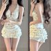 Women's Floral Print Two Piece Swimsuit High Waist Tummy Control Cute Girly Innocent Style Conservative Cake Skirt Design New_ecoleips.com