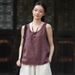 Original Retro Summer Thin Full Linen Solid Color Loose Base Camisole For Women Wide Shoulder Straps And No Sleeves With_ecoleips.com