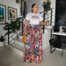 Women's Clothing Fashion Print Two Piece Suit Round Neck Short Sleeved Top Loose And Comfortable Trousers Wide Leg Pants_ecoleips.com