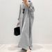 Effortless Elegance Stripe Cardigan Dress – Oversized Cotton Blend Wrap Dress With Asymmetrical Hem & Long Sleeves (Gray/Black/Sky Blue/Red/Pink)_ecoleips.com