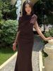 Mozision Irregular Ruched Sexy Maxi Dress For Women Elegant Autumn Inclined Shoulder Pleated Club Party Long Dresses Female_ecoleips.com