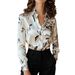 Silk-Touch Satin Blouse With Watercolor Floral Print – Elegant Long Sleeve Shirt For Office & Evening, Breathable Polyester With Stretch (S-XL, Ivory)_ecoleips.com