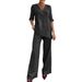 Women's Casual Cotton Linen Top And Straight Leg Trousers Set Solid Color V Neck Mid Sleeve Autumn Wear_ecoleips.com