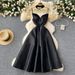 Women's Clothing Light Luxury Lady Dress Feminine V Neck Chest Revealing Suspenders A Line Puffy Dress High End Small Dress_ecoleips.com