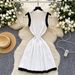 Women's Clothing High End Niche Knitted Dress For Women In Summer Retro Waist Slimming Contrast Color Stitching Pleated Vest Skirt_ecoleips.com