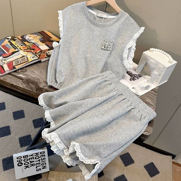 Women's Clothing Lace Sportswear Style Fashion Suit Summer New Small Shorts Two Piece Suit_ecoleips.com