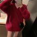 Women's Faux Mink Knit Sweater – Oversized V-Neck Pullover In Soft & Cozy Polyester_ecoleips.com
