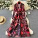 Loose Dress Fashionable Versatile Lapel Waist Cinching Belted Mid-Length Pleated Printed Coat_ecoleips.com