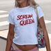 INS Summer 2025 New Women's Slim Fit Crop Top Fashion Letter Short Sleeve T-Shirt Multiple Images_ecoleips.com