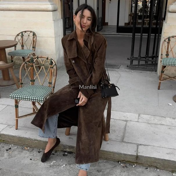 Aria Basics Aria Basics European And American Foreign Trade Autumn Winter New Style Retro Brown Long Trench Coat For Women Loose Casual Elegant_ecoleips.com