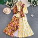 Women's French Retro Romantic Floral Print Dress Lantern Sleeve Summer Style Cute Color Blocking Youthful Full Skirt_ecoleips.com