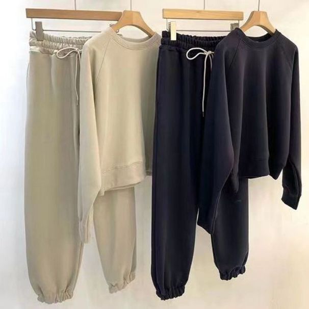 Women's Clothing Spring Solid Color Pullover Round Neck Sweatshirt Casual Pants Sports Suit Women's Two Piece Suit_ecoleips.com