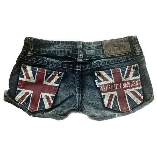 Women's Y2K National Flag Print Color Block Low Waist Slim Fit Denim Shorts Street Style Summer Fashion_ecoleips.com