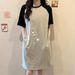 Summer Loose Japanese-style Cartoon Line Bear Cute Print Women's And Pregnant Women's Fashionable And Casual Round-neck Dress_ecoleips.com
