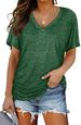2025 New Solid Color Bat Side Drawn V-Neck Short Sleeve Women's T-Shirt_ecoleips.com