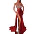 Women's sequins slit large skirt sexy strapless strapless dress evening gown_ecoleips.com