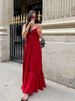 Women Sleeveless Backless Ruffled High Waist Sling Dresses Elegant Pleated Spaghetti Strap Maxi Dress 2025 Vacation Party Robes_ecoleips.com