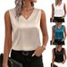 Women's Clothing Satin Camisole Top - Elegant V-Neck Sleeveless Blouse For Casual Wear_ecoleips.com