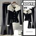 Women’s Clothing Unique Design, Contrast Color Stitching Collar Top, High Waist, Slimming, Slightly Flared Pants, Versatile Two Piece Suit, Trendy_ecoleips.com