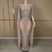 Women's Deep V-Neck Diamond Embellished Evening Dress - Luxury Cocktail Party & Pageant Gown For Model Catwalk Performance_ecoleips.com