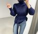 Korean Chic Oversized Tie-Neck Sweater - High Neck Bubble Sleeve Acrylic Knit Top (S-XL, Red/Blue)_ecoleips.com