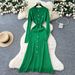 Elegant French-Chic Knit Dress With Metallic Buttons – Slimming A-Line Long Sleeve Dress For Autumn, Breathable & Stylish (One Size Fits S-M)_ecoleips.com