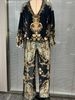 Vintage V-Neck Floral Print Velvet Lounge Set For Women - Spring Vacation Style Two-Piece Outfit (XS-XXL)_ecoleips.com
