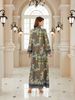 New Middle East Ethnic Style V-Neck Long Sleeve Printed Dress, Loose Fit Maxi Dress For Women, Fashionable And Comfortable_ecoleips.com