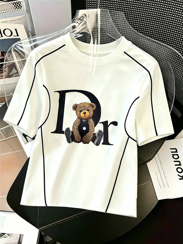 Women's T-Shirts 2026 Women's Color-blocked 3D Printed T-shirt With Bear And Letter Patterns - A Trendy And Popular Style This Year._ecoleips.com
