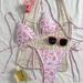 Women Light Pink Floral Triangle Bikini Set Halter Back Tie Mini Bow Side Tie High Cut Cheeky Two Piece Beach Bathing Suit_ecoleips.com