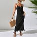 Women's Clothing Sexy Hollow Suspender Long Skirt Slim Tassel Beach Skirt Sleeveless Knitted V Neck Suspender Dress_ecoleips.com