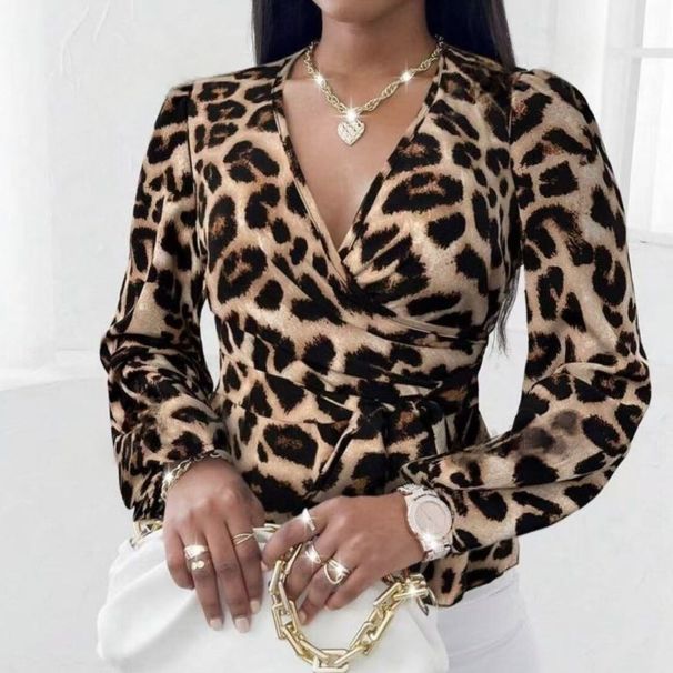 Fashionable Elegant Leopard Print Tie Shirt Spring And Autumn Stylish Slimming New Long Sleeve Top_ecoleips.com