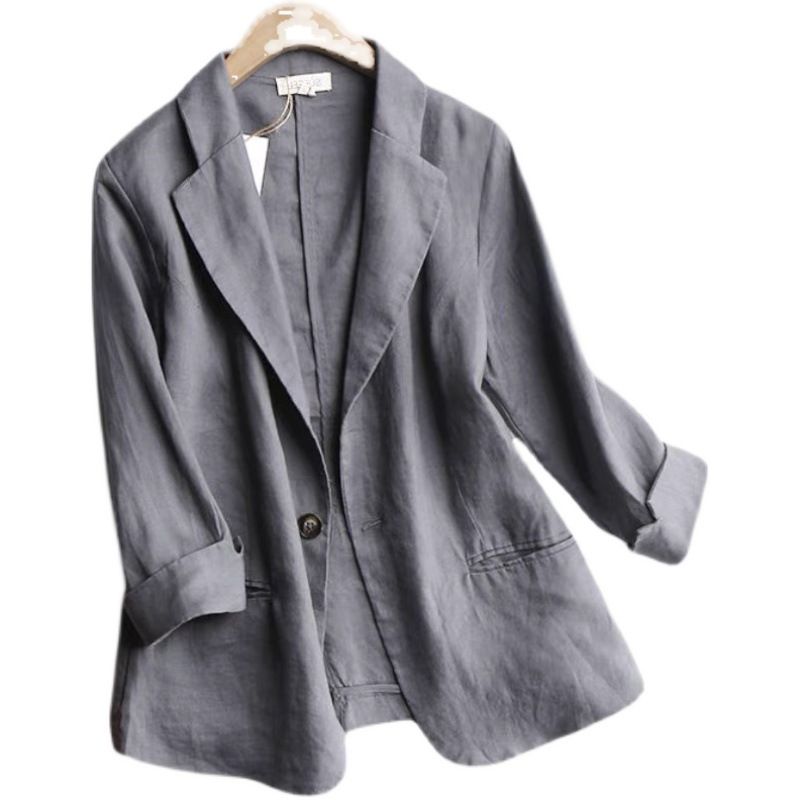 Women's Clothing Fashion Loose Solid Color Cotton And Linen Three Quarter Sleeve Small Suit Jacket Women Suit Jacket_ecoleips.com