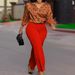 D541 Women's Printed Long Sleeve Shirt Elegant Wide Leg Pants Fashion Set_ecoleips.com