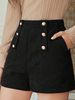 Women's High Waist Corduroy Autumn Winter Slimming Wide Leg A-Line Shorts Casual Black_ecoleips.com